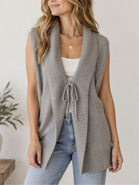 REISS Wool Cashmere Angora Tie Front Sweater Shrug